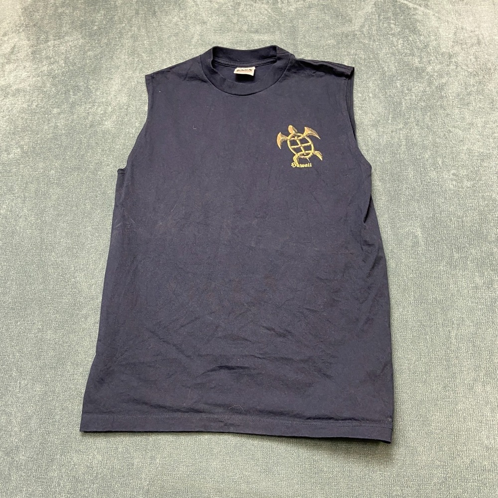 Pro Club Heavyweight Tank Top Womens L Navy Cotton Hawaiian Graphic Crew Neck